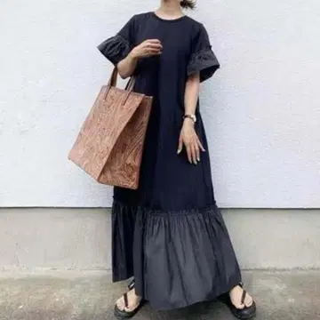 롱 원피스 원피스 프릴 소매 맥시 길이 A라인 여성용 여름