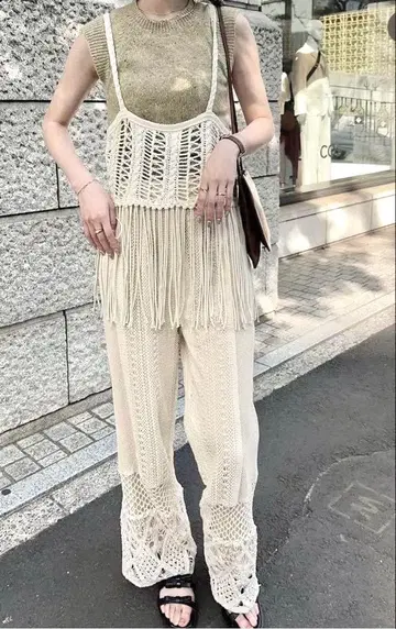 [새상품급] Eaphi 코튼 레이스 패치워크 팬츠 이지 팬츠 아이보리