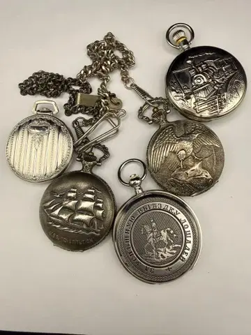 회중시계 5점 묶음 판매 체인 포함 앤티크풍 레트로 R18