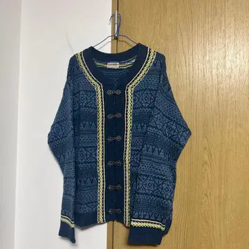 Backers 네이비 패턴 편직 가디건 M