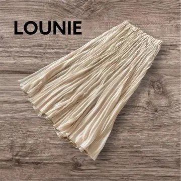 LOUNIE 쉬폰 플리츠 스커트 롱 크림 베이지 40