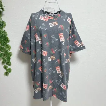 앙크루즈 M 반팔 롱 T셔츠 올 패턴 그레이 코튼 혼합