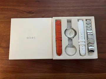 BEAMS 크로노그래프 화이트 다이얼 손목시계 세트 교체 벨트 포함