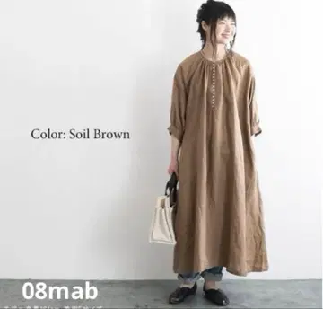 08Mab 14수 린넨 다중 버튼 개더 롱 원피스 루즈핏