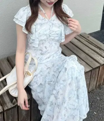 rienda 프릴 플라워 롱 원피스 여름옷 반팔