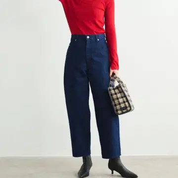 LOUNIE 라메 카비 하이웨스트 데님 팬츠