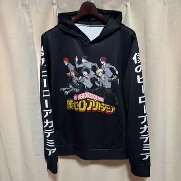 y042025 나의 히어로 아카데미아 후드티 L 블랙 로고 포켓