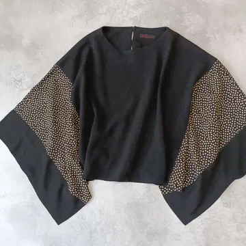 새상품급 시선당 크레이프 원단 일본풍 패턴 판초 케이프 풀오버 블랙