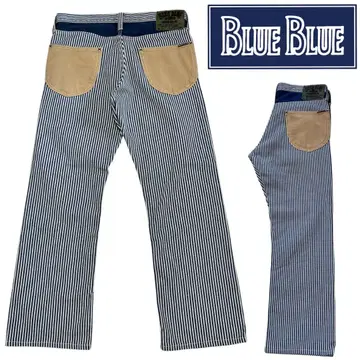 고품질 BLUE BLUE 히코리 데님 팬츠 재구축 패치워크 절개