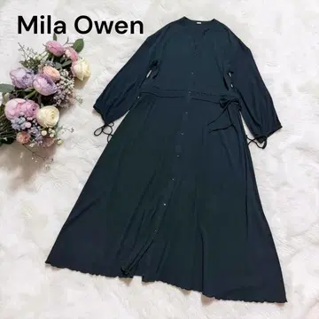 Mila Owen 허리 리본 롱 원피스 블랙 M 겉옷 고급 찰랑거림