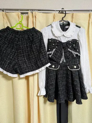 Ank Rouge 오리본키라키라 트위드 셋업 블랙