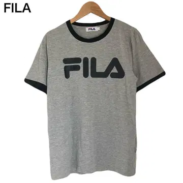 휠라 빅 로고 링거 T셔츠 반팔 둥근넥 그레이 코튼 프린트 M