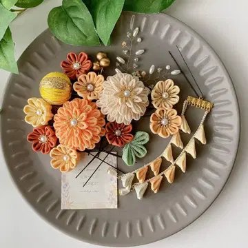 8420 츠마미자이쿠 머리 장식 오렌지 성인식 졸업식 하카마