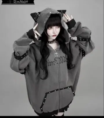 DimMoire 디무모아르 Evil Cat 후드티 Gray
