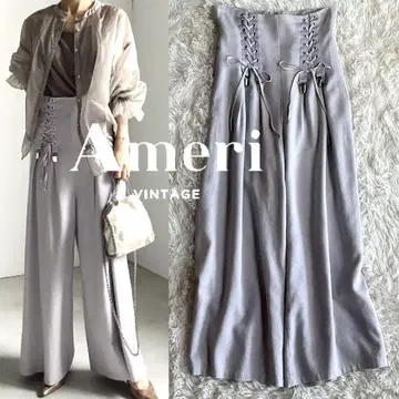 Ameri 아메리빈티지 린넨 아름다운 실루엣 레이스업 와이드 팬츠