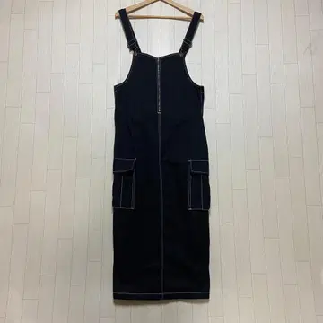 CLASSICAL ELF 면 100% 배색 스티치 롱 기장 오버롤 스커트