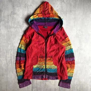 [90s vintage] 지퍼 후드티 패치워크 네팔제 자수 y2k