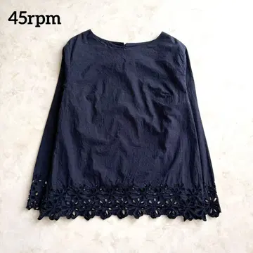 레어 45rpm 인디고 염색 컷워크 자수 블라우스 2 네이비