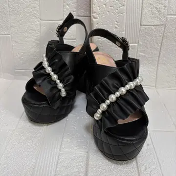 YOSUKE 요스케 통굽 샌들 S 블랙 펄 비쥬 지뢰계 신발