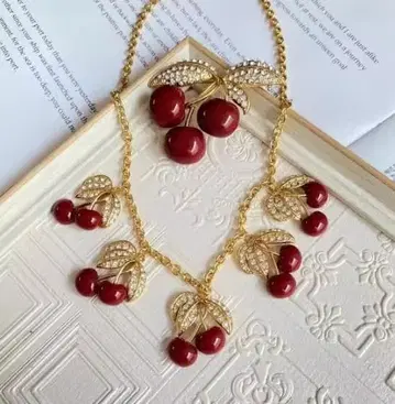 성숙 큐트 체리 목걸이 & 브로치 2종 세트 새상품