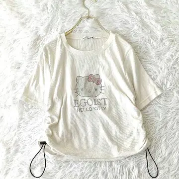 헬로키티 큐빅 코드 낚시릴 셔링 반팔 티셔츠 L