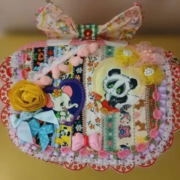 핸드메이드 컬러풀 패치워크 파우치 소품함 리본 포함