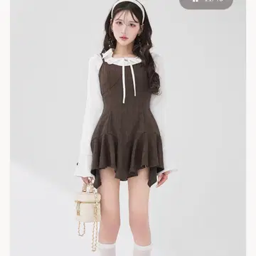 Darich 레이어드 랜덤 헤임 체크 미니 원피스 BRN FL