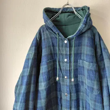 Great Land 리버서블 후드티 체크 맨투맨 그린