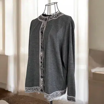 레오나르 가디건 LL 그레이 트리밍 패턴 일본제 겉옷 상의