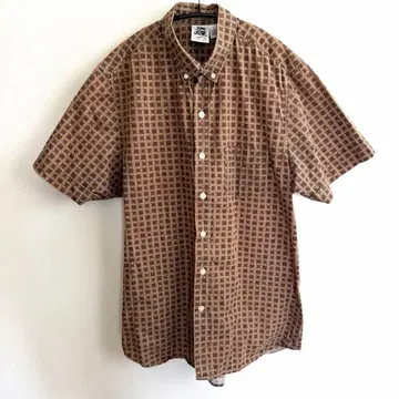 Kennington 반팔 셔츠 L 브라운 계열 체크 무늬