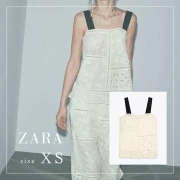 ZARA 패치워크 자수 상의 XS 에크루