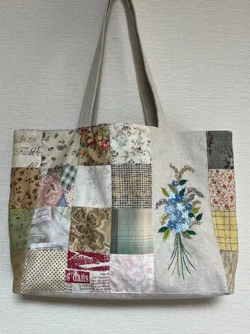 손자수+하치와레 고양이+물망초+패치워크 토프 계열+축 늘어지는 숄더백