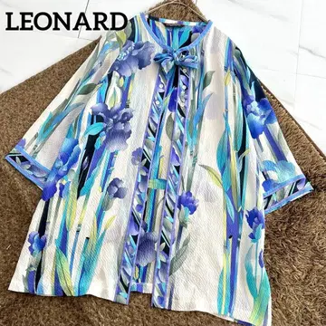 새상품급 42 LEONARD 실크 시어서커 보타이 블라우스 겉옷 아이리스