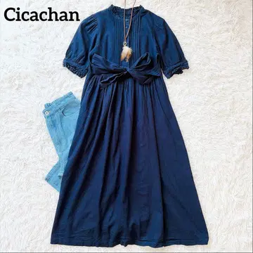 cicachan 코튼 린넨 프릴 개더 플레어 롱 원피스 봄/여름