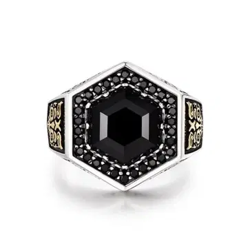 925 스털링 실버 빈티지 블랙 오닉스 육각형 반지