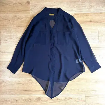 SPICK&SPAN noble 긴팔 시어 셔츠 네이비 밑단 묶음 2WAY