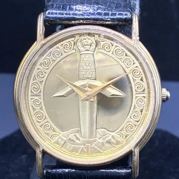 배터리 교환 완료 프랭클린 민트 QZ 라운드 골드 남성용 손목시계