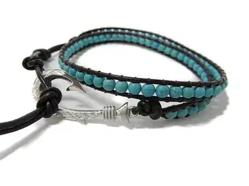 하와이안 주얼리 터콰이즈 랩 팔찌 피쉬 후크