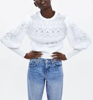 새상품 ZARA 퍼프 슬리브 텍스처 원단 스웨터 M 사이즈