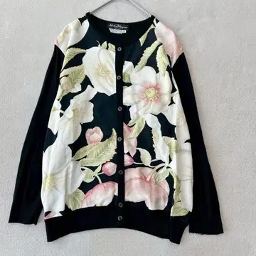 살바토레 페라가모 가디건 긴팔 니트 실크 꽃무늬 XL