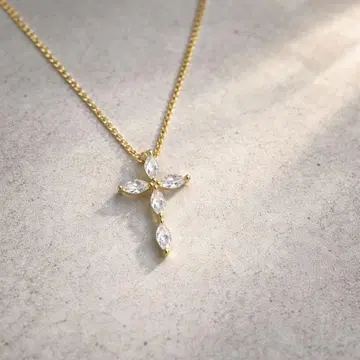 크로스 스톤 펜던트 목걸이 십자가 골드 K14 실버 925