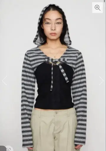LAGUA GEM BORDER HOODIE CUT 볼레로 GRY