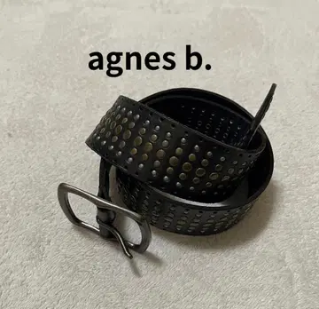 영국제 agnes b. 스터드 벨트 가죽 다크 브라운
