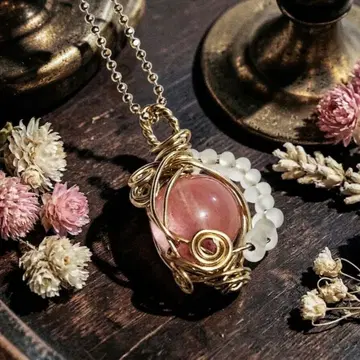 체리쿼츠 와이어랩 목걸이 * 무광 유리