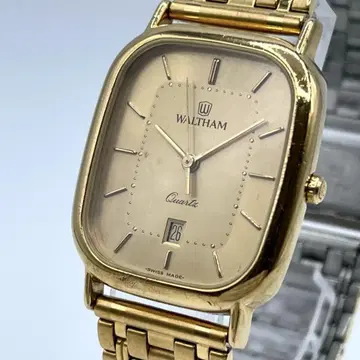 작동품 WALTHAM 쿼츠 손목시계 골드 다이얼 빈티지 스퀘어
