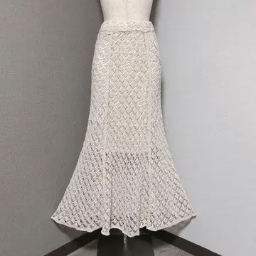 헤더 크로셰 레이스 머메이드 롱 스커트 아이보리