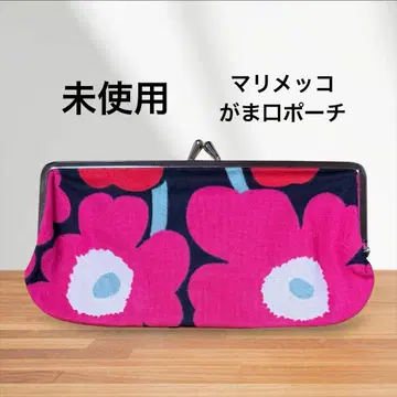[미사용] 마리메꼬 우니코 가로형 가마구치 파우치 핑크 x 레드
