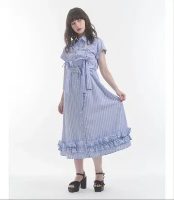 jouetie 개더 리본 롱 셔츠 원피스