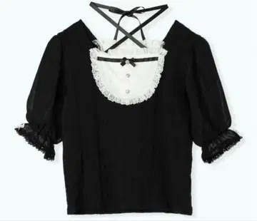 NOEMIE 아가씨 백 레이스업 초커 넥 티셔츠 블랙