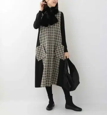 HIROKO BIZ 히로코비스 체크 무늬 원피스 울